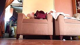 Shemale struts in black high heels, teasing with every bold step