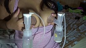 oh wow, big lactating tits get pumped and milked! milf moans loudly.