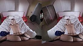 Blonde bombshell gives blowjob in dark room vr
