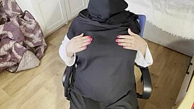 Turkish woman with beautiful eyes masturbates in hijab and pantyhose