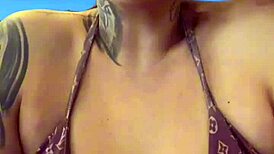 big natural tits wet in bikini at beach gym