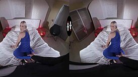 Blonde bombshell gives blowjob in dark room vr