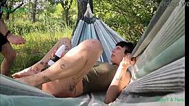 Happy Teen Satisfying Herself In Hammock Outdoors In La Mancha Spain