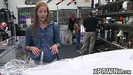 Big booty babe bends over for pawnbroker in sneaky office deal