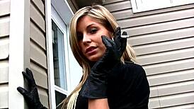 Pretty Blonde Girlfriend Teases In Stockings And Lingerie