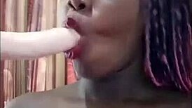 Pretty model sucks dildo, practicing big dick skills