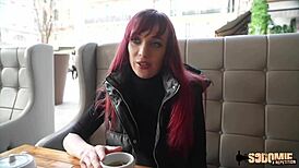 luna belle, the fiery french rouquine, handles two guys in steamy action