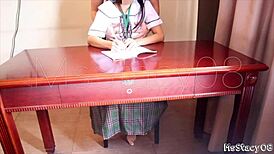 Stepdad fucks petite Filipina while she does homework