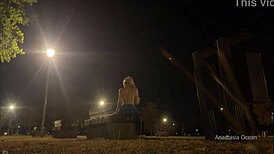 Flashing Naked in Public Park at Night While Changing Outfits