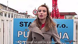 Freezing blond secretary convinced to fuck stranger in car 😏