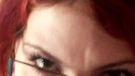 European redhead on knees sucking wrapped cock hungrily