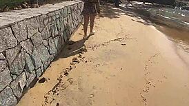 Young Girl Flashes Pussy On Beach In Public With Thong Bikini – Exhibitionism Punishment!