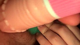 High & masturbating with dildo in solo play