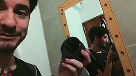 Young amateur with small waist making homemade fleshlight at work