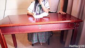 Stepdad fucks petite Filipina while she does homework