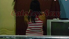 hot exhibitionist neighbor flirts with voyeur who makes her pose sexy