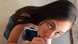 hermosa joven gives pov service in shorts and shoes