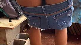 young brunette masturbates outdoors and gets assfucked by black bricklayer