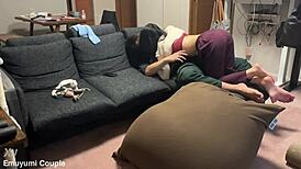 Emu yumi rides her boyfriend hard during daytime sex in their shared apartment.