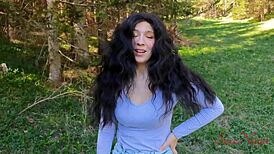 Hey, lost influencer sucks monster cock in nature to escape woods.