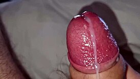 woke up horny in the bedroom, sniffed panties, jerked off, and emptied my big balls with a morning cumshot.