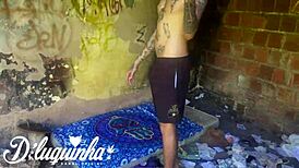 Naughty Woman Flashes in Public Place Almost Caught by Homeless