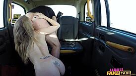 Female Fake Taxi: Two rival sluts stack pussies for creampie