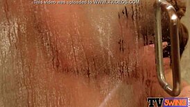 Horny wife and husband have intense sex in the shower before the party