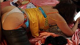 French Amateur in Satin Lingerie Enjoys Rimming and Doggystyle Fun