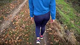 milf’s tight ass in leggings teased from behind during sporty walk