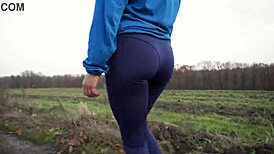 milf’s tight ass in leggings teased from behind during sporty walk