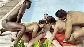 poolside orgy with big ass french amateurs and fake tits