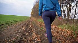 milf’s tight ass in leggings teased from behind during sporty walk
