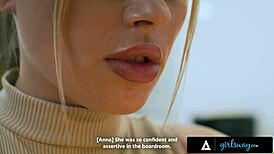 girlsway - pawg blonde anna claire clouds submits to dominant boss casey calvert for promotion.