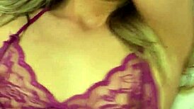 Purple satin thong contrasts with intense Colombian lingerie fuck play.