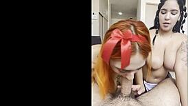 Camila and Tatiana's First White Cock Sucking Adventure in Double Blowjob