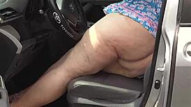 big curvy white girl blows black cock in public car