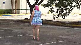 big curvy white girl blows black cock in public car