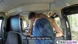 hey, this couple gets horny and starts fucking in the cab while filming