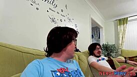 British newbie gets facialized in first time blowjob and handjob.