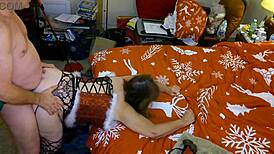 granny carmen claus gets standing doggystyle fuck and elvish creampie in homemade christmas pov