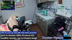 Dr. Tampa does relaxed gynecology exam on petite Mira Monroe in Florida. Backstage POV with blonde in glasses.