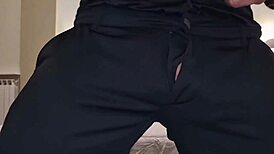 watch this explosive cumshot with intense moans, big dick, lots of cum to swallow, sexy european boy in black dress