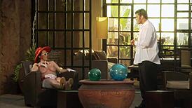 Big-Tit Brunette Rayveness Sucks and Rides a Monster Cock Dry