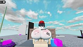 a whore fucks a huge white boy in a roblox collab, craving more intense sex