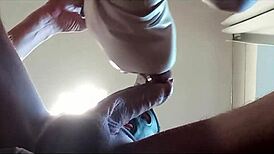 naked milf with pantyhose and heels gives blowjob with swallowing