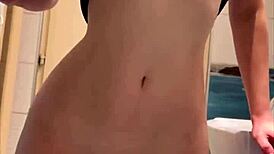 Petite Teen Slut Masturbates Wet Shaved Pussy