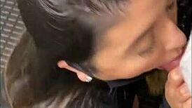 having fun in see through dress at hotel