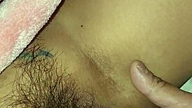 Brunette with hairy pussy shows off her beaver