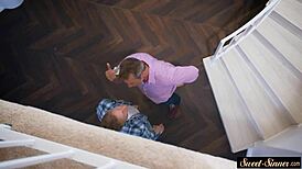 This gorgeous teen 18+ gets drilled in the kitchen.